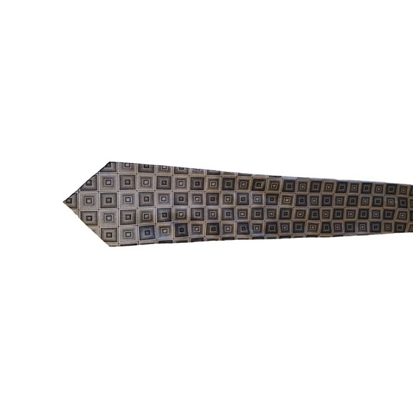 Croft & Barrow Hand Made 100% Silk Neck Tie Made In China Gray Silver Squares - Picture 2 of 13